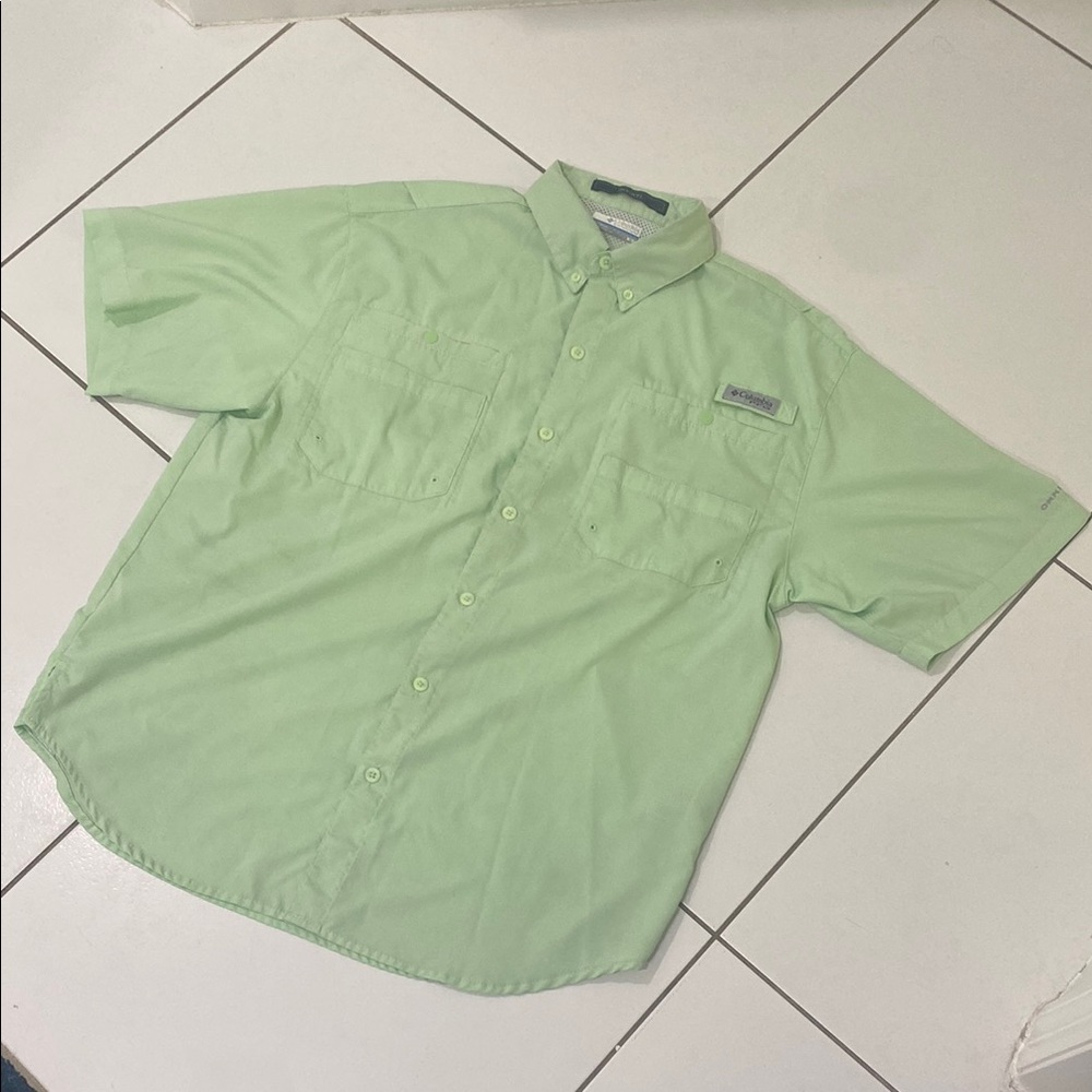 Columbia Tamiami PFG Green Casual Button Down Shirt Relaxed Fit